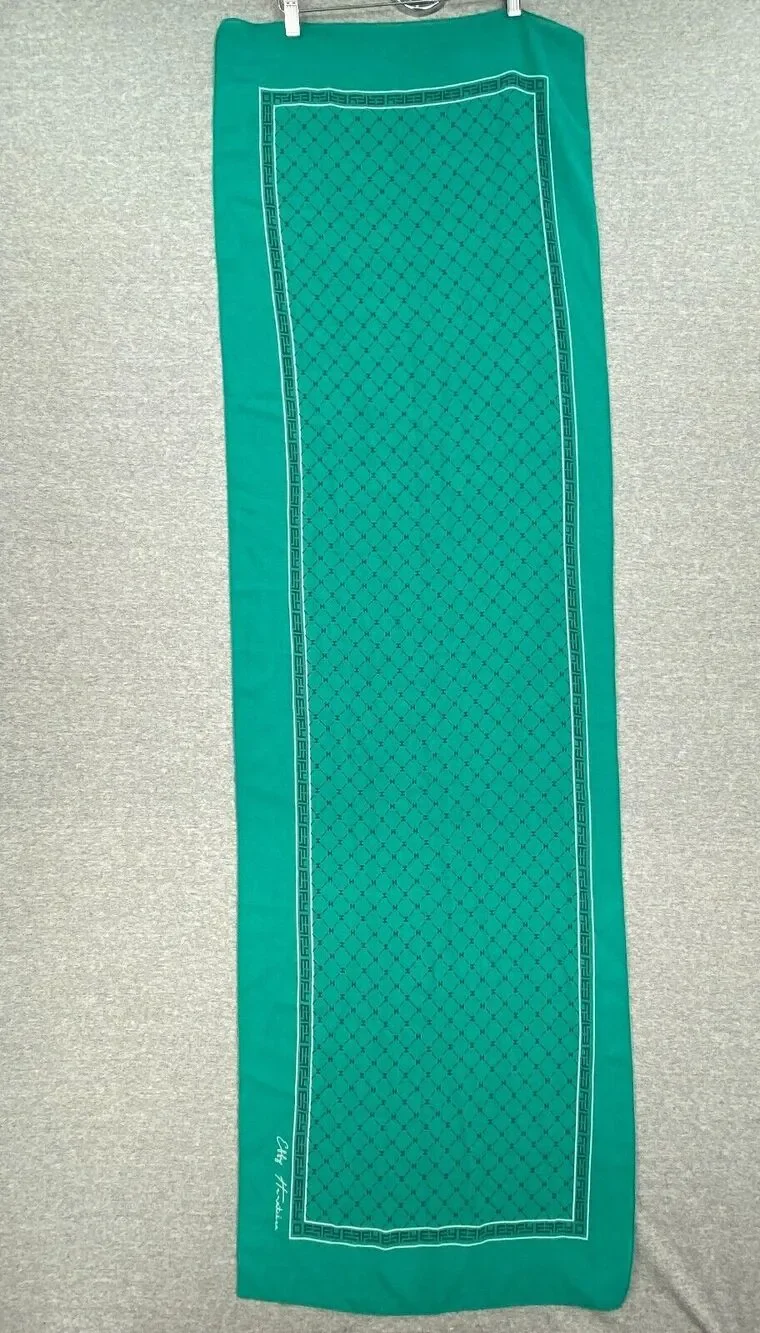 Effy Hematian Silk Scarf Womens Green Oblong Rectangular Logo Patterned Classic